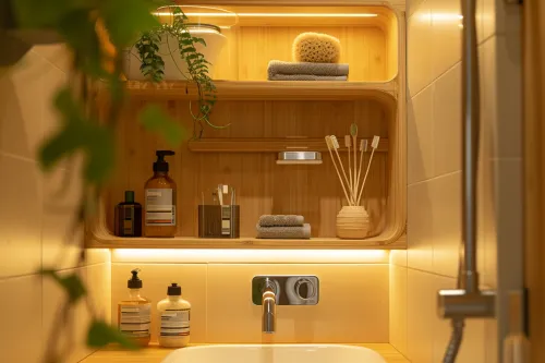 Économies d'eau et d'énergie dans une salle de bain éco-responsable.